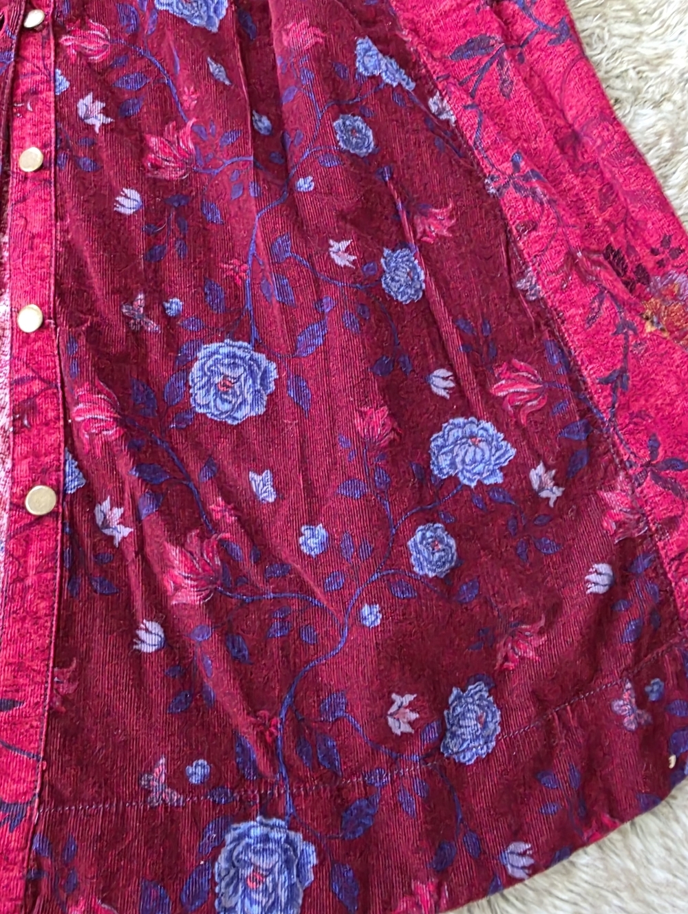 Free People Gail Midi‎ Dress Scarlet Combo Colorblocked Floral Corduroy - Picture 5 of 16